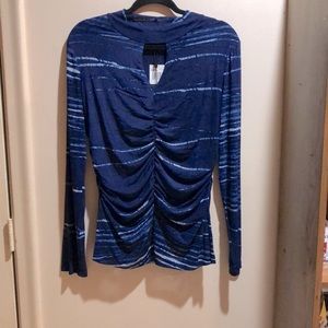 Cable & Gauge blue rouched top w/white stripes